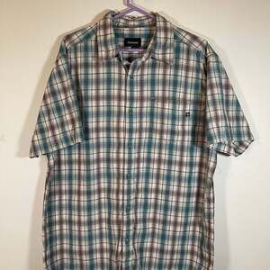 Marmot Large Green White Yellow Plaid Short Sleeve Button Up Shirt